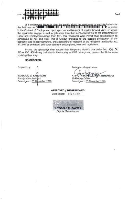 菲律宾PWP临时合法就业证的申请与办理